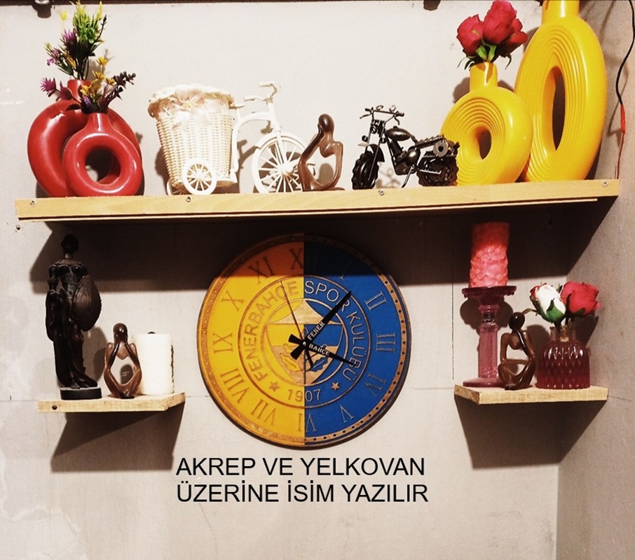Ahşap lazer işleme 38x38cm fenerbahçe temalı duvar saati.