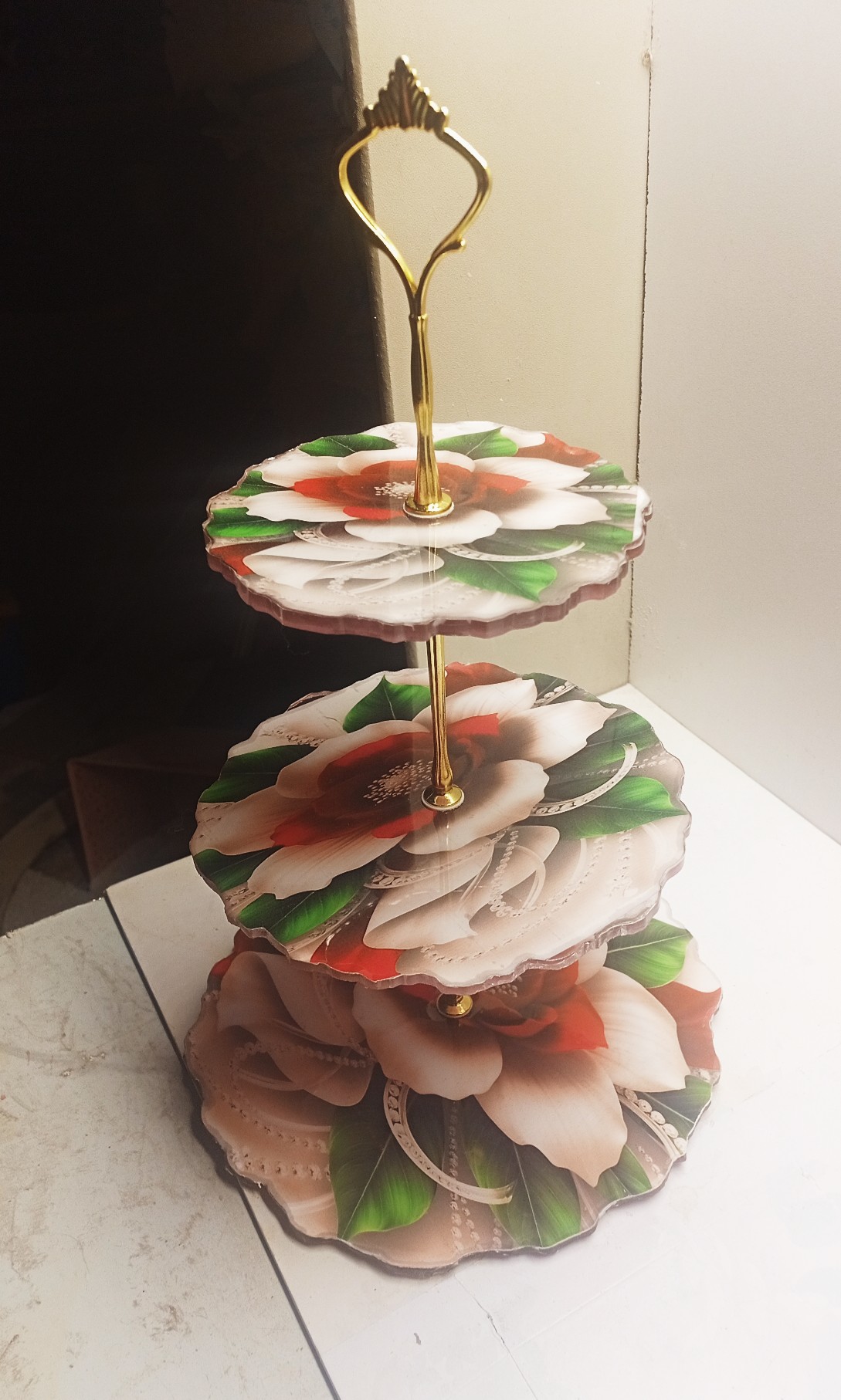 epoksi reçine üç katlı kurabiye sunum tepsisi büyük 25x25cm orta 20x20cm küçük 15x15cm