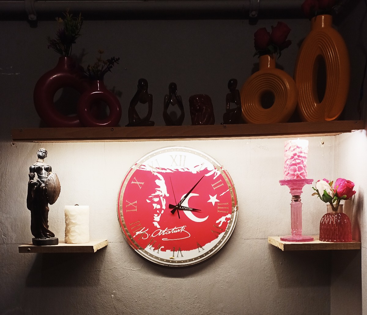 Ahşap lazer işleme 38x38cm Türkiye ve Atatürk temalı duvar saati