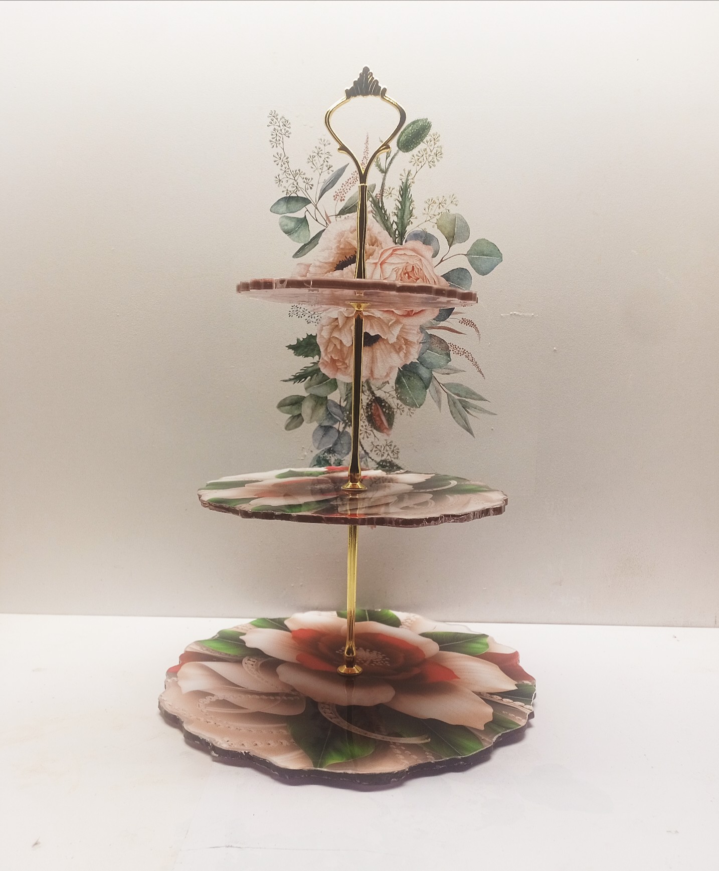 epoksi reçine üç katlı kurabiye sunum tepsisi büyük 25x25cm orta 20x20cm küçük 15x15cm