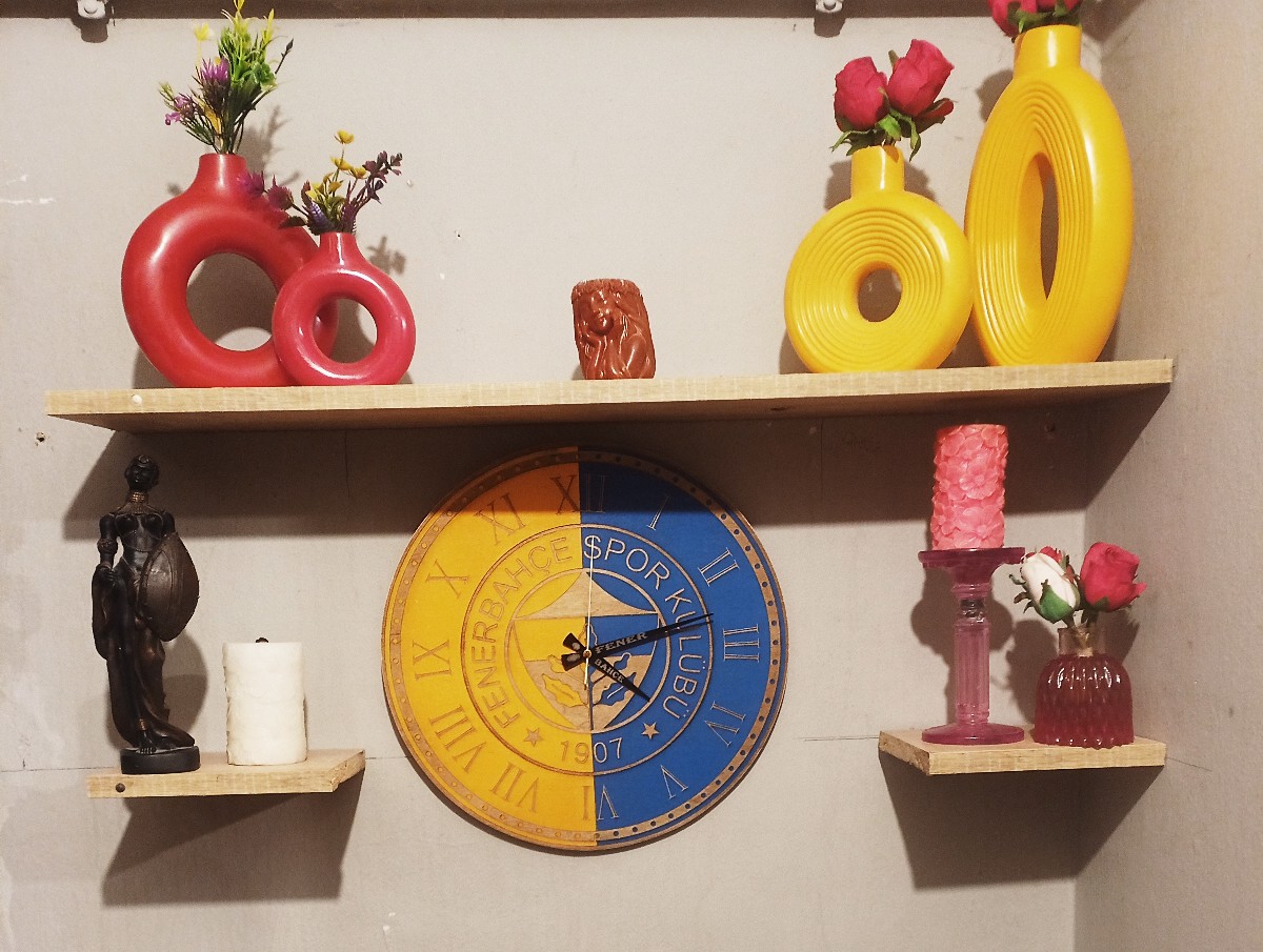 Ahşap lazer işleme 38x38cm fenerbahçe temalı duvar saati